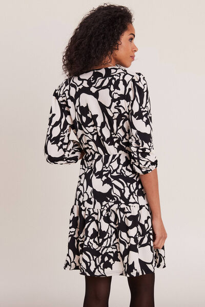 Robe portefeuille manches 3/4 noir femme