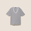 T-shirt droit broderie manches courtes bleu femme