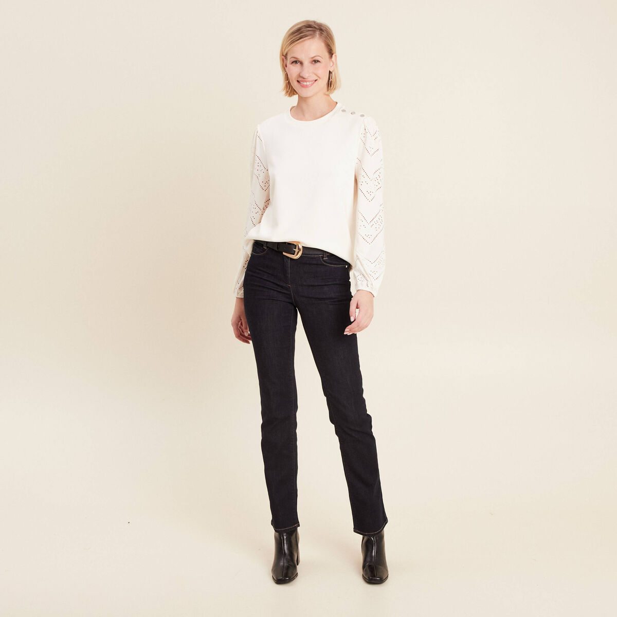 Sweat manches longues ecru femme