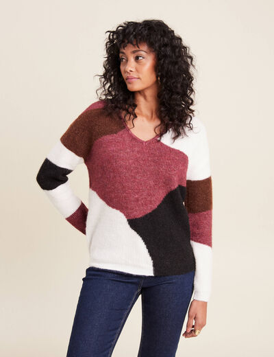 Pull manches longues multicolore femme