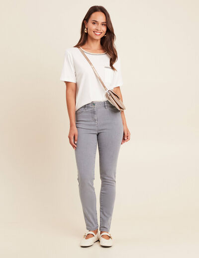 Jean magique L'Unique coupe ajust&eacute;e denim gris femme