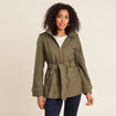 Parka droite ceintur&eacute;e vert olive femme