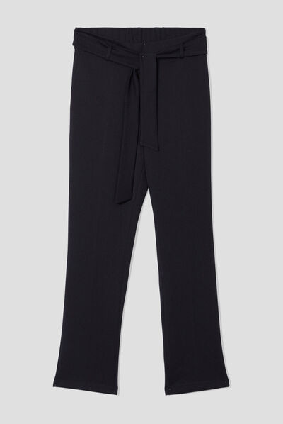 Pantalon city droit ceinturé noir femme