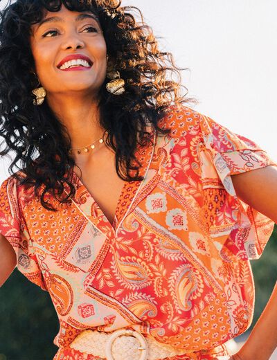 Blouse manches courtes orange femme