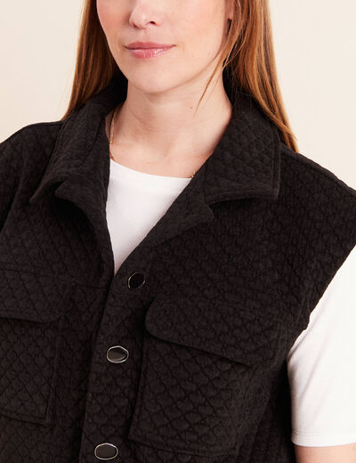 Veste courte droite sans manches noir femme