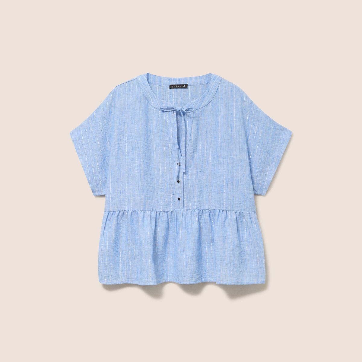 Blouse ample col v manches courtes bleu femme