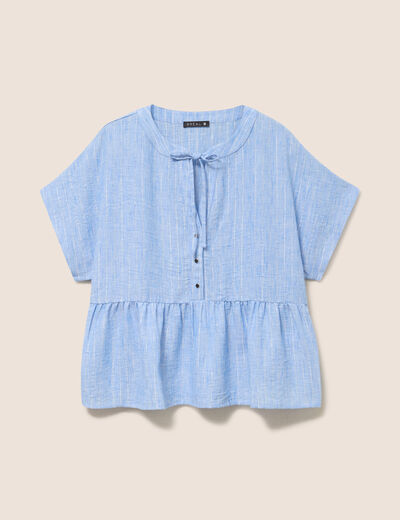 Blouse ample col v manches courtes bleu femme