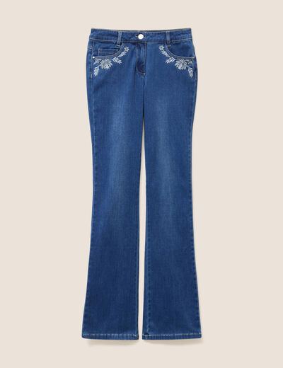 jean bootcut taille basculée brodé denim stone femme
