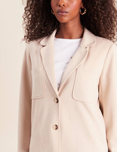 Veste droite col tailleur doubl&eacute;e sable femme