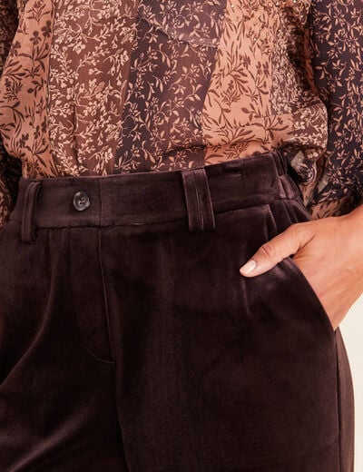 Pantalon large taille haute marron fonc&eacute; femme