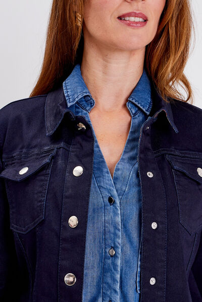 Veste droite en jean noir femme