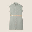 Robe chemise droite ceinturée vert clair femme