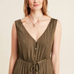 Robe midi évasée satin vert kaki femme