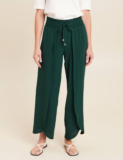 pantalon large taille haute vert foncé femme