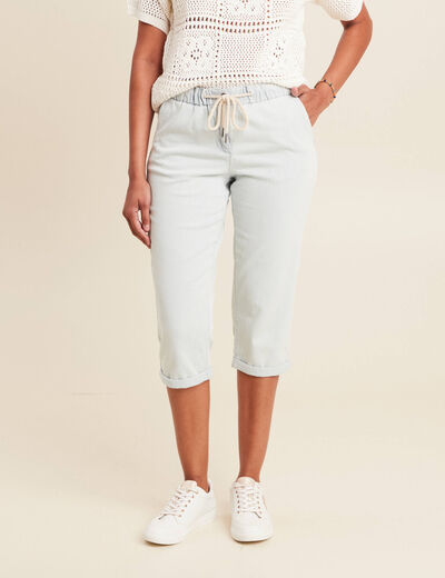 Pantacourt coupe mom denim bleach femme
