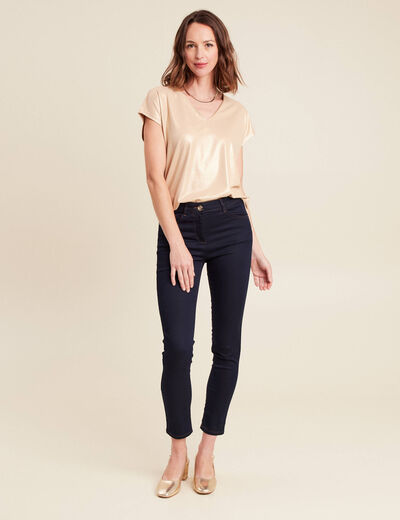 t-shirt col V manches courtes beige femme