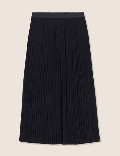 Jupe longue évasée plissée noir femme
