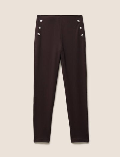 Legging 7/8&egrave;me taille bascul&eacute;e en maille marron fonc&eacute; femme