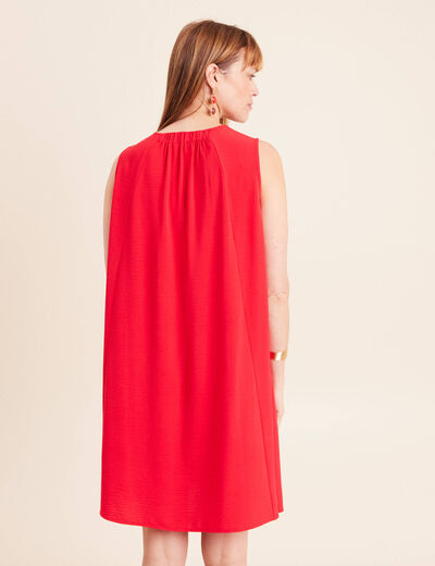 Robe courte &eacute;vas&eacute;e sans manches col rond rouge fluo femme