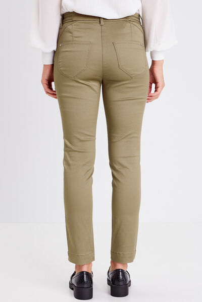 Pantalon ajusté enduit 7/8ème vert kaki femme