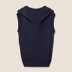 Pull droit sans manches &agrave; capuche bleu marine femme