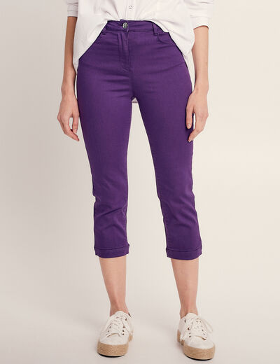 Pantacourt droit taille haute violet foncé femme