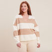 Pull manches longues col en V sable femme
