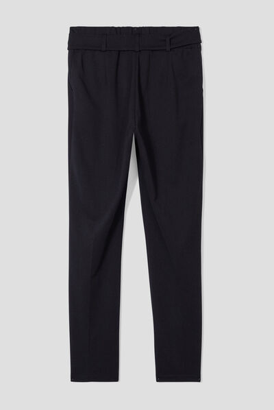 Pantalon city droit ceinturé noir femme