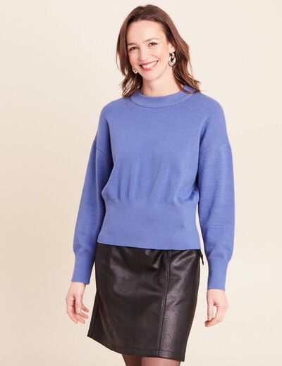 Pull droit col rond manches longues bleu femme