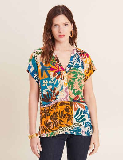 Blouse manches courtes multicolore femme