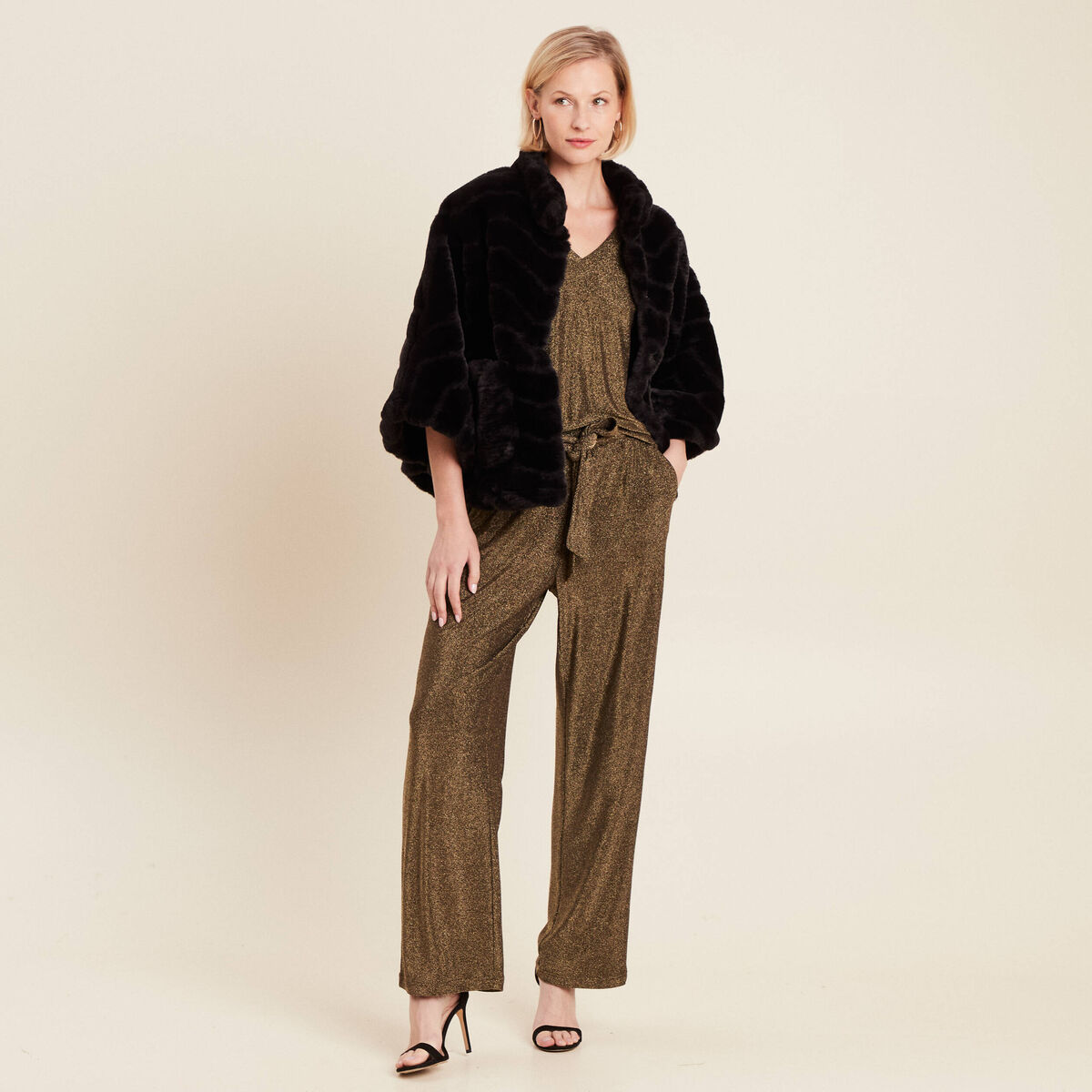 Pantalon large taille haute vert kaki femme
