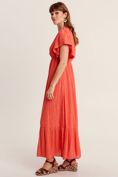 Robe longue évasée orange clair femme