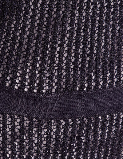 Gilet ajour&eacute; &agrave; capuche manches longues bleu marine femme