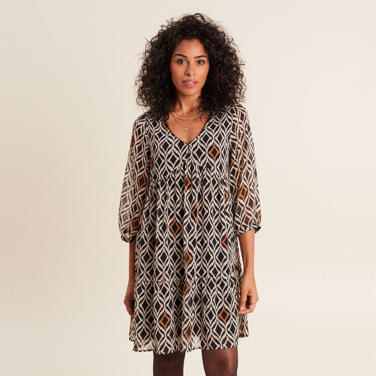 Robe &eacute;vas&eacute;e manches 3/4 blanc femme