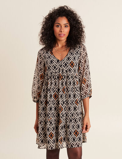 Robe évasée manches 3/4 blanc femme