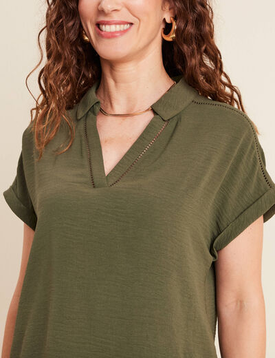 Blouse manches courtes vert kaki femme