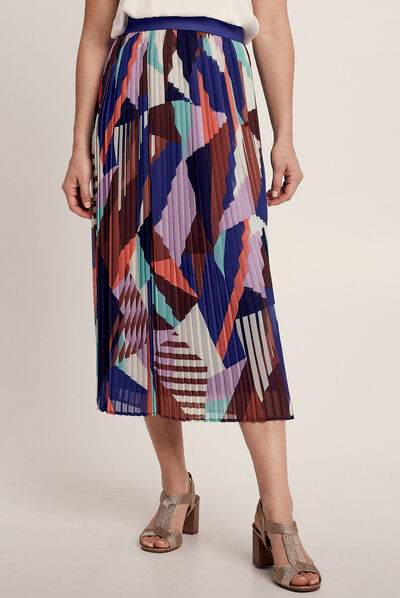 Jupe longue droite plissée multicolore femme