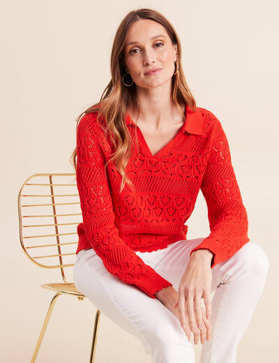 Polo d&eacute;tails ajour&eacute;s orange fonc&eacute; femme