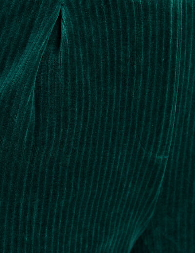 Pantalon large velours vert foncé femme
