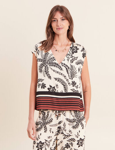 Blouse col v manches courtes fluide noir femme