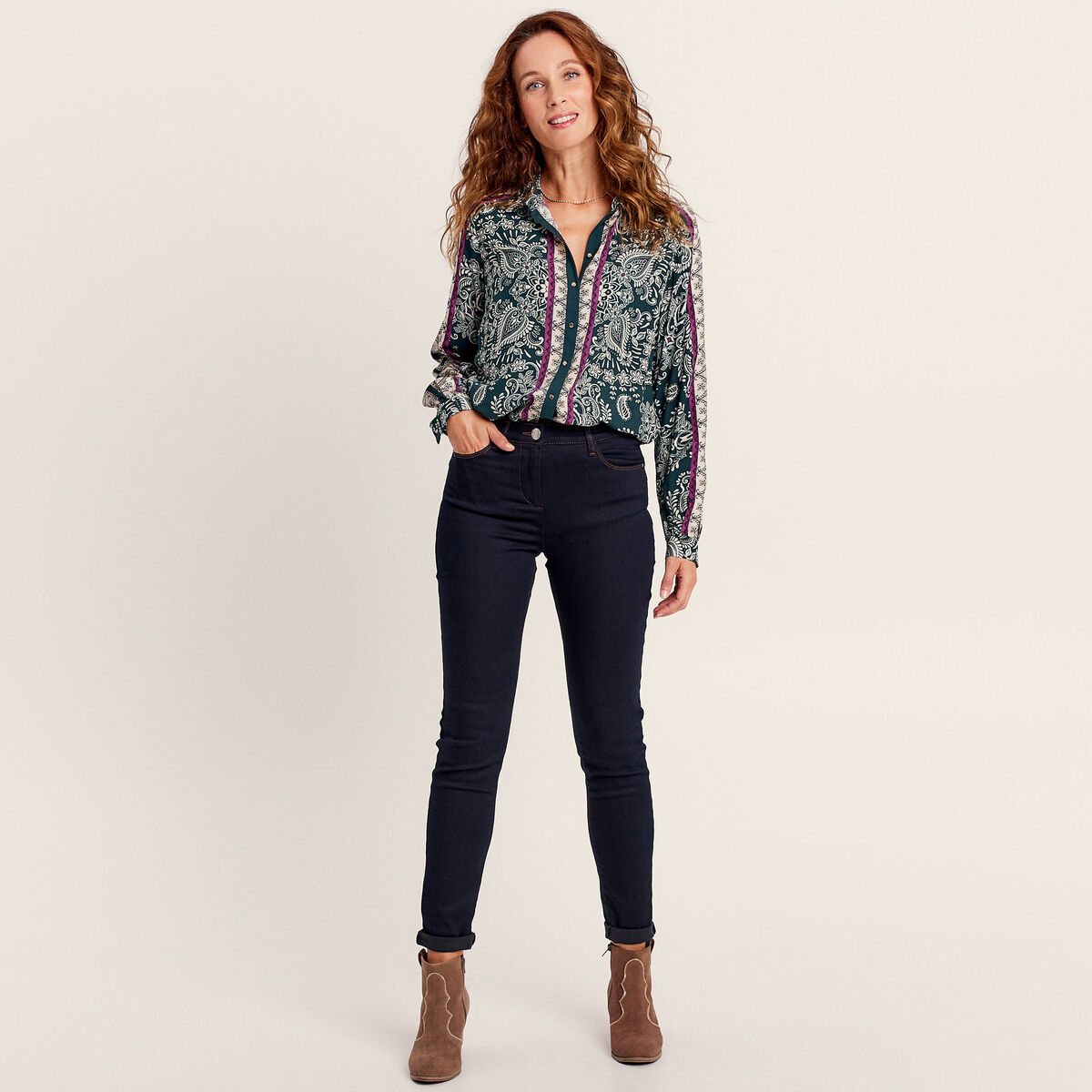 Chemise manches longues vert femme