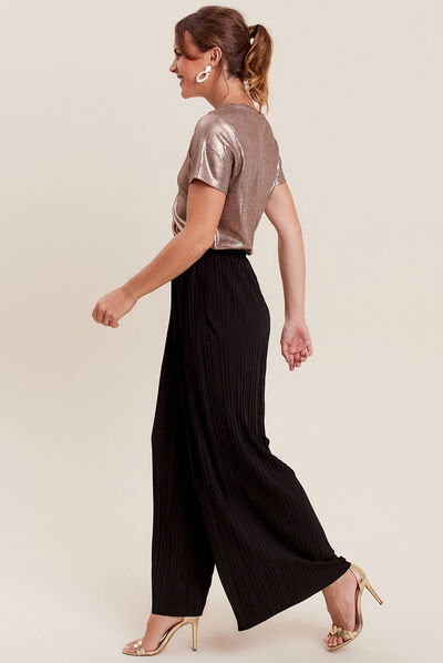 Pantalon large plissé 7/8ème noir femme