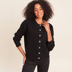 Gilet droit mi-long col rond noir femme