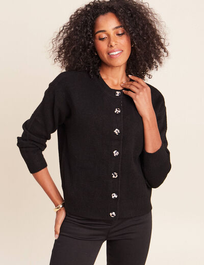 Gilet droit mi-long col rond noir femme