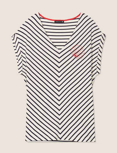 T-shirt manches courtes brodé blanc femme