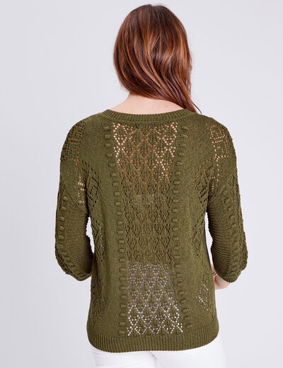 Pull à manches 3/4 vert olive femme