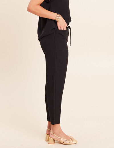 Pantalon mom 7/8&egrave;me en coton noir femme