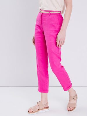 Pantalon chino taille basculee rose fushia femme
