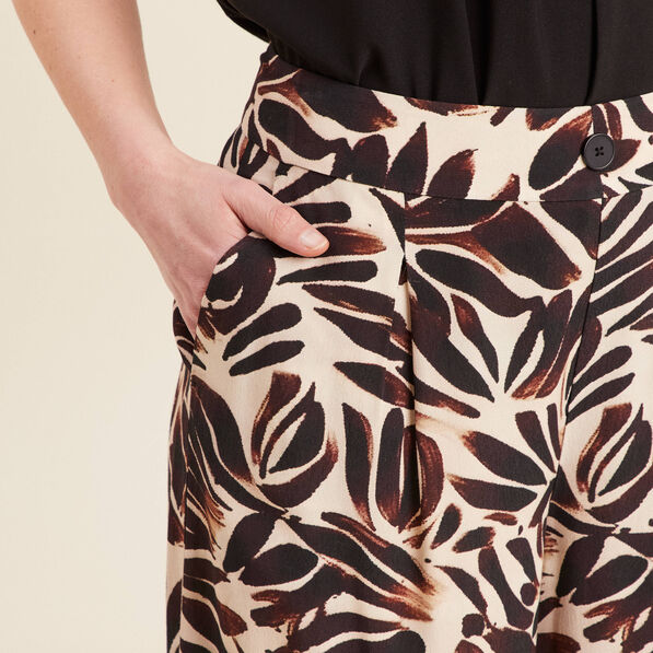 Pantalon fluide taille haute marron foncé femme