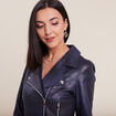 Veste esprit motard zippée bleu foncé femme